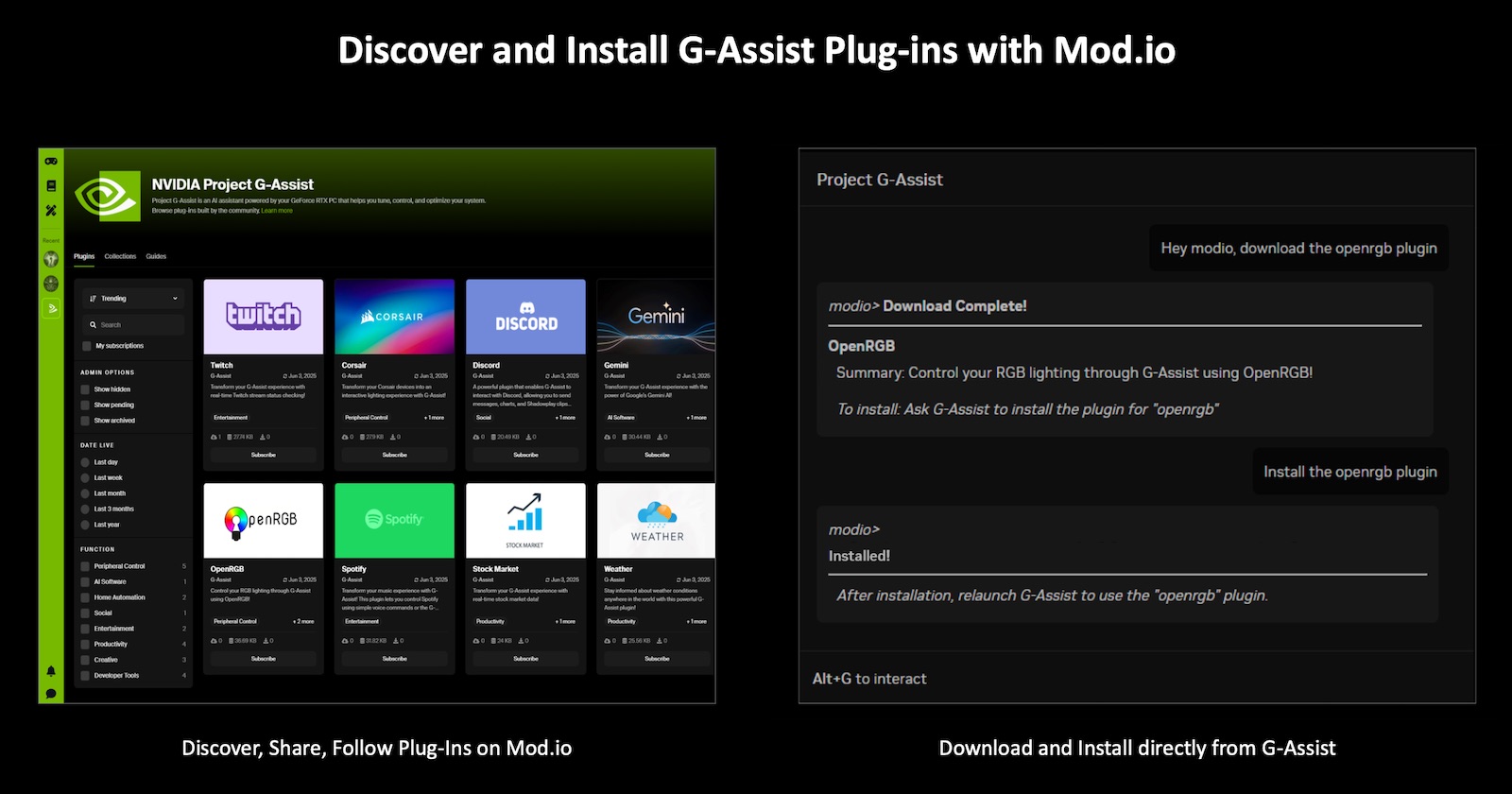 Discover and Install G-Assist Plug-ins with Mod.io