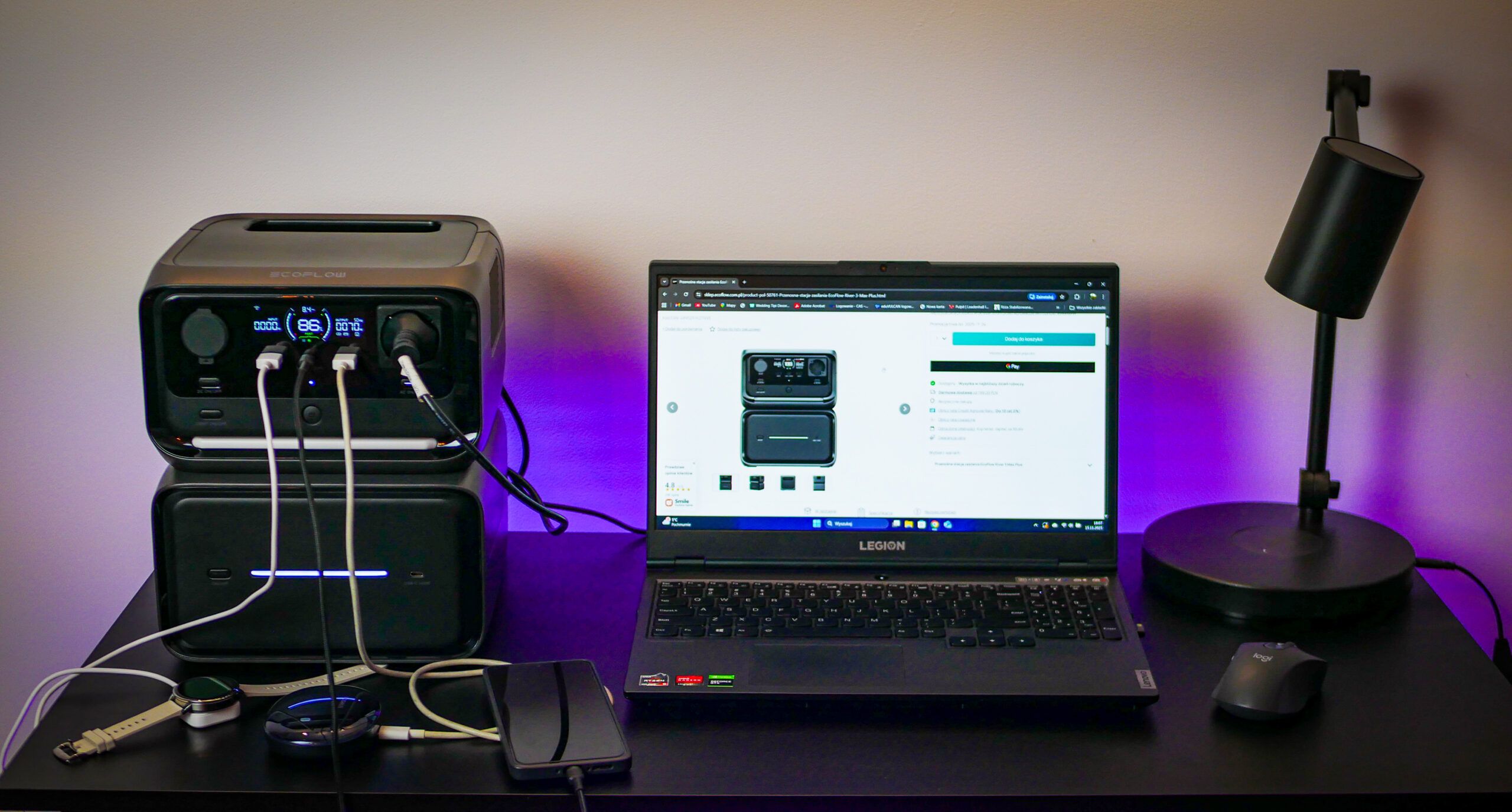 Panel boczny i porty stacji EcoFlow River 3 Max Plus