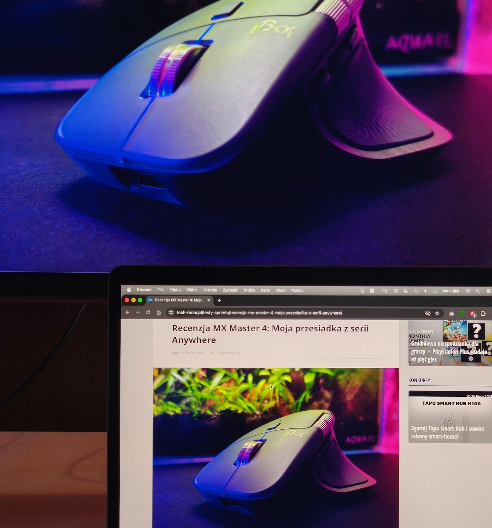 Porównanie spójności kolorów między ekranem MacBooka a monitorem BenQ MA320U