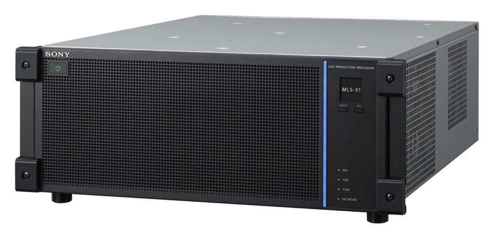 Procesor Sony MLS-X1 do produkcji na żywo – widok urządzenia w rzucie trzy czwarte
