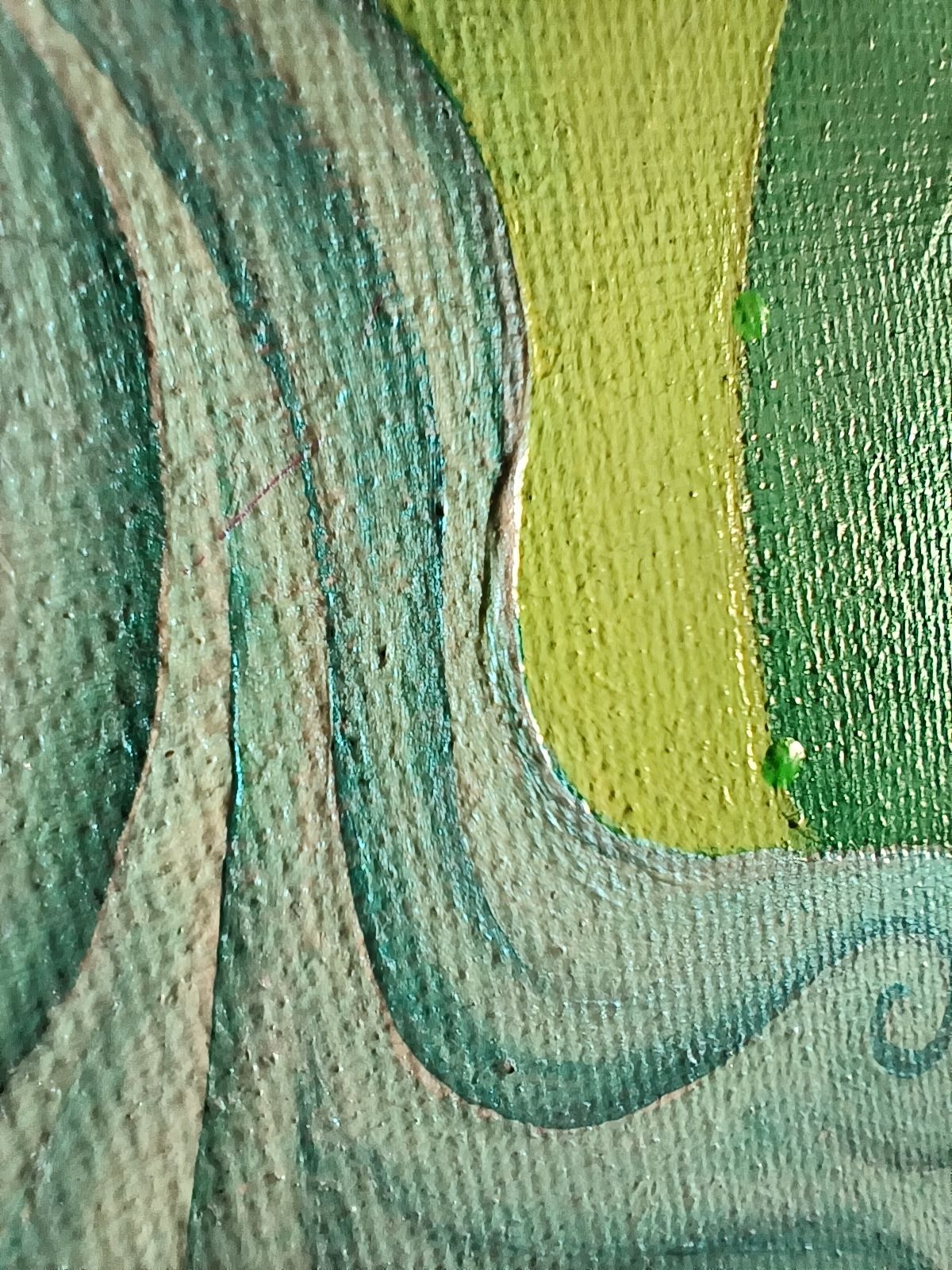 Test szczegółowości Oukitel WP200 Pro - duże zbliżenie na fakturę farby i płótna malarskiego