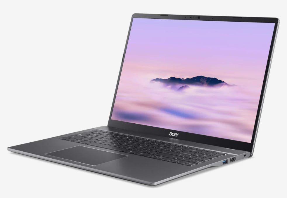 Acer Chromebook z fioletowymi chmurami na ekranie