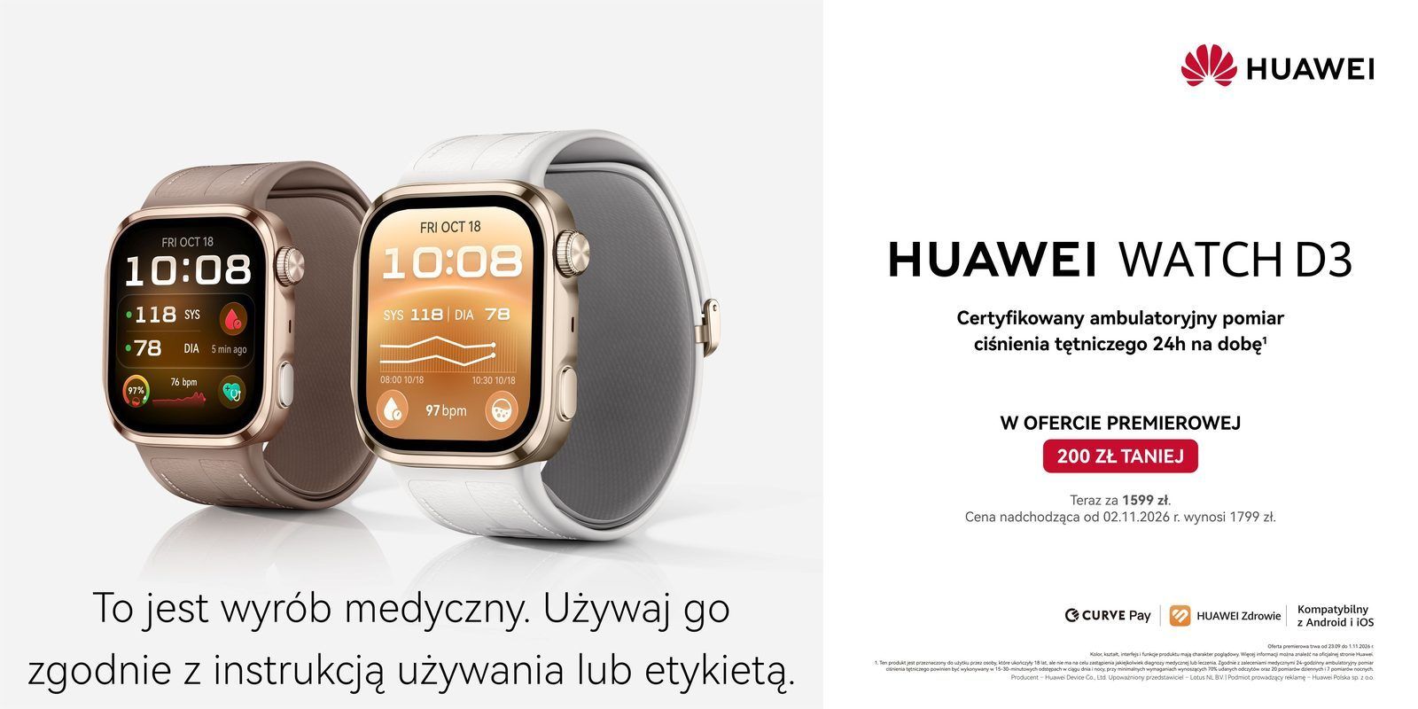 Huawei Watch D3, certyfikowany wyrób medyczny