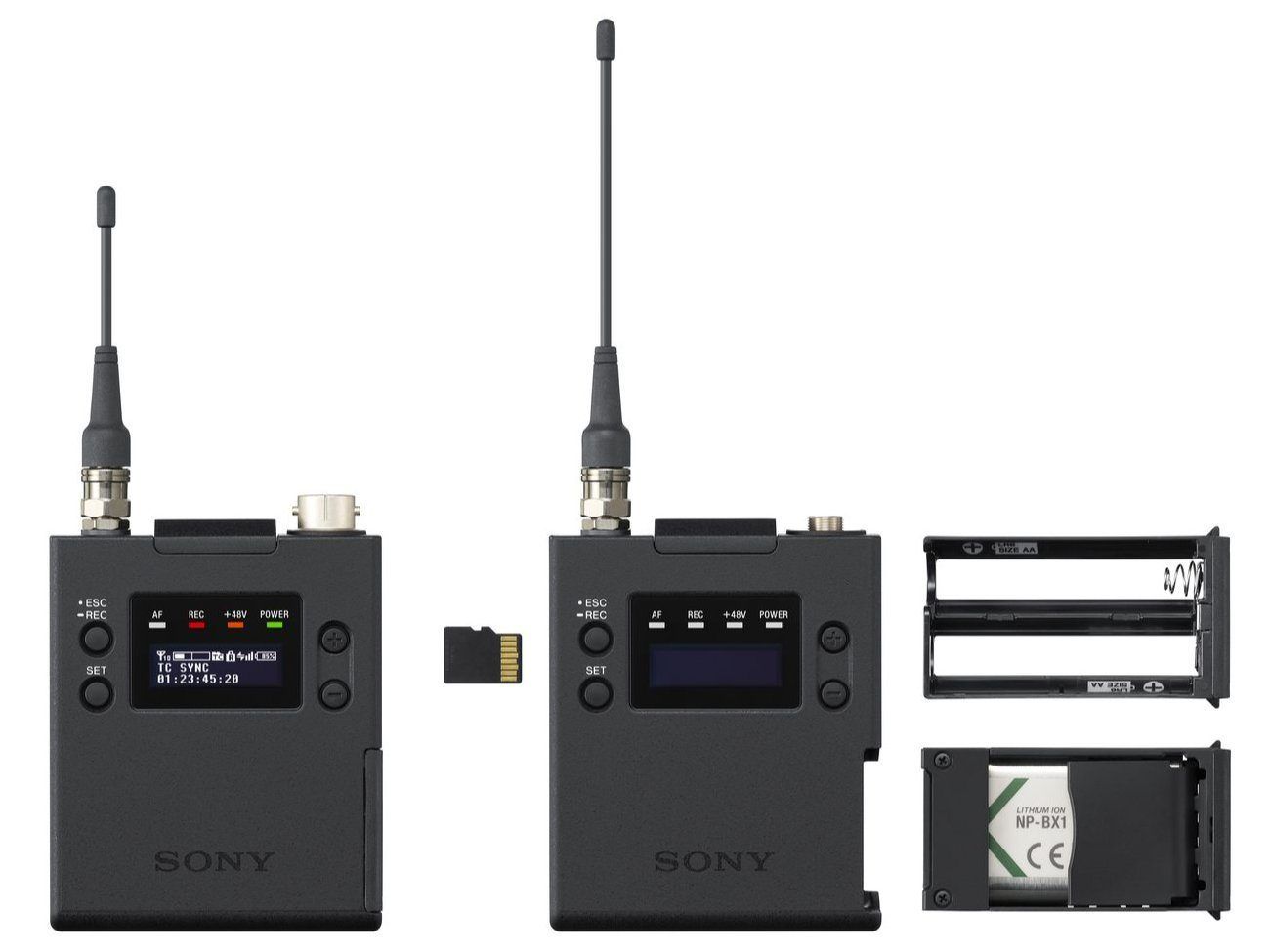 Nadajniki Sony DWT-B40, bateria NP-BX1, karta microSD