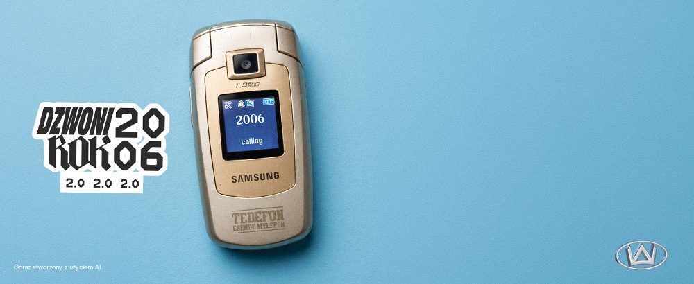 Złoty Samsung TEDEFON z napisem DZWONI 20 ROK06
