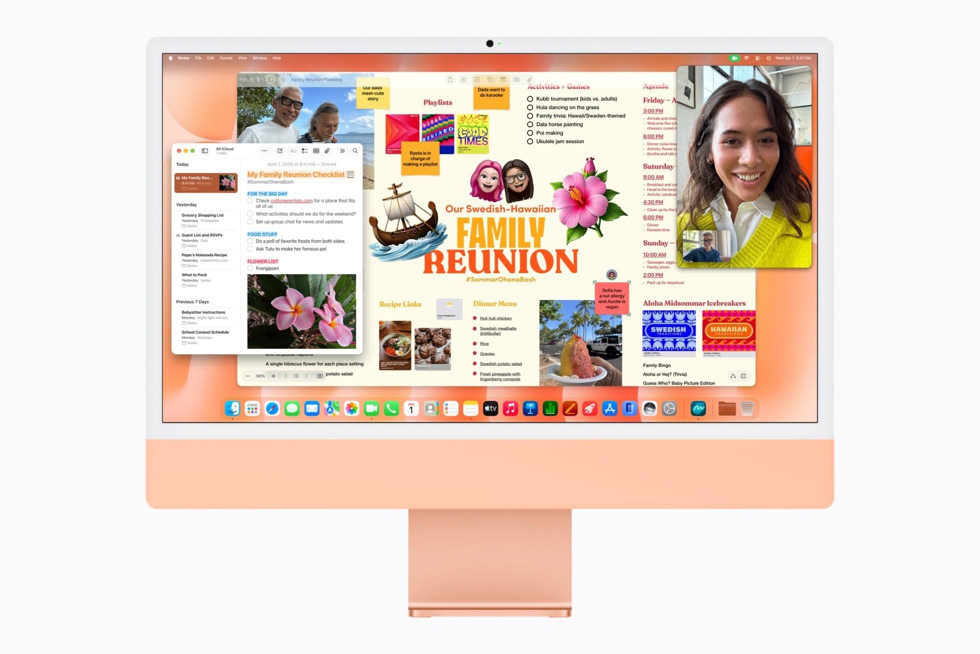 Ekran komputera Apple iMac M6 z aplikacjami Freeform i FaceTime