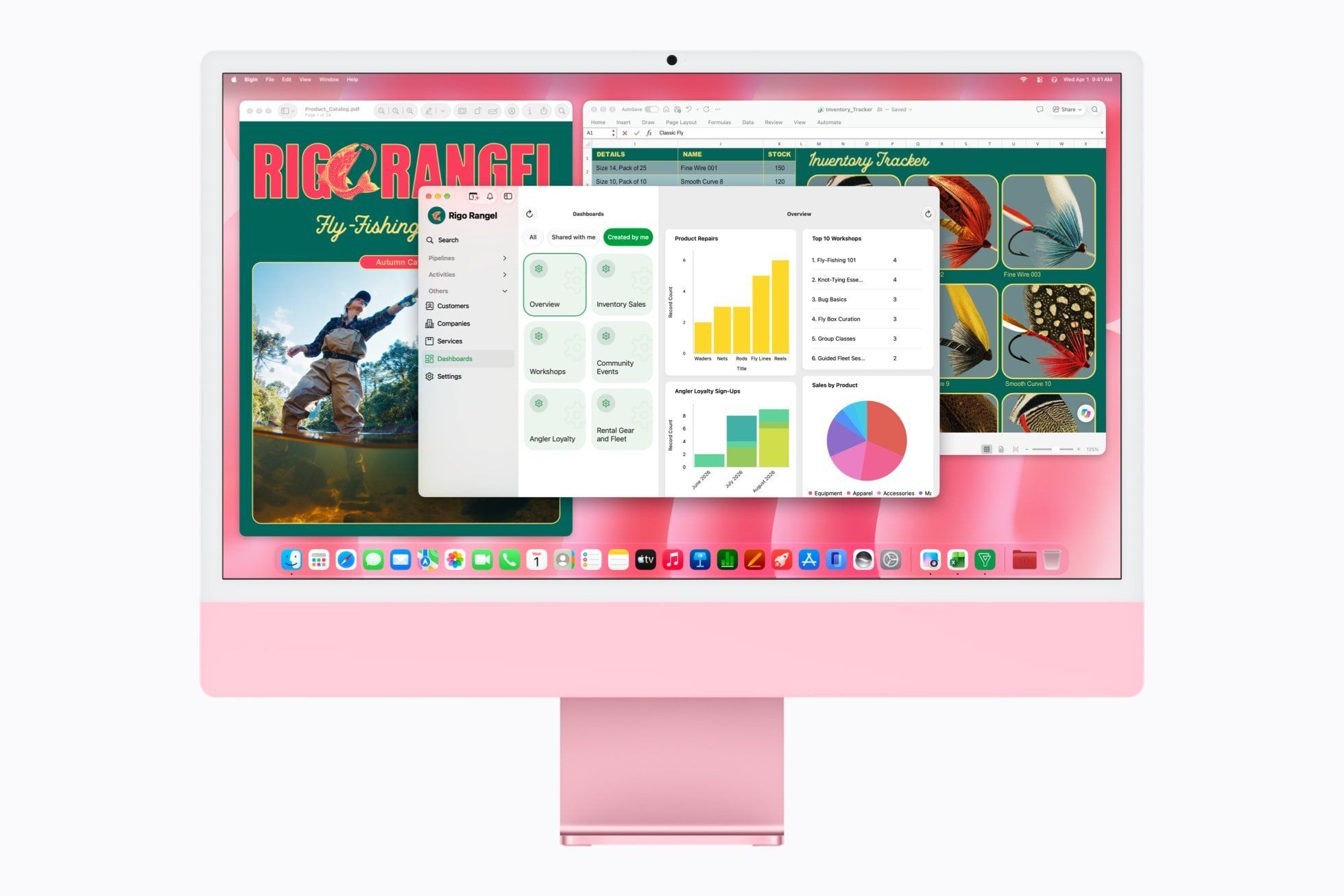 Ekran komputera Apple iMac M6 z oprogramowaniem Bigin i Microsoft Excel