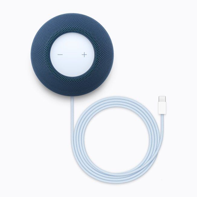 Niebieski głośnik Apple HomePod mini 2 z kablem