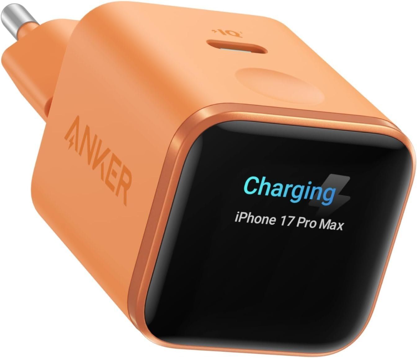 Pomarańczowa ładowarka Anker ładująca iPhone 17 Pro Max