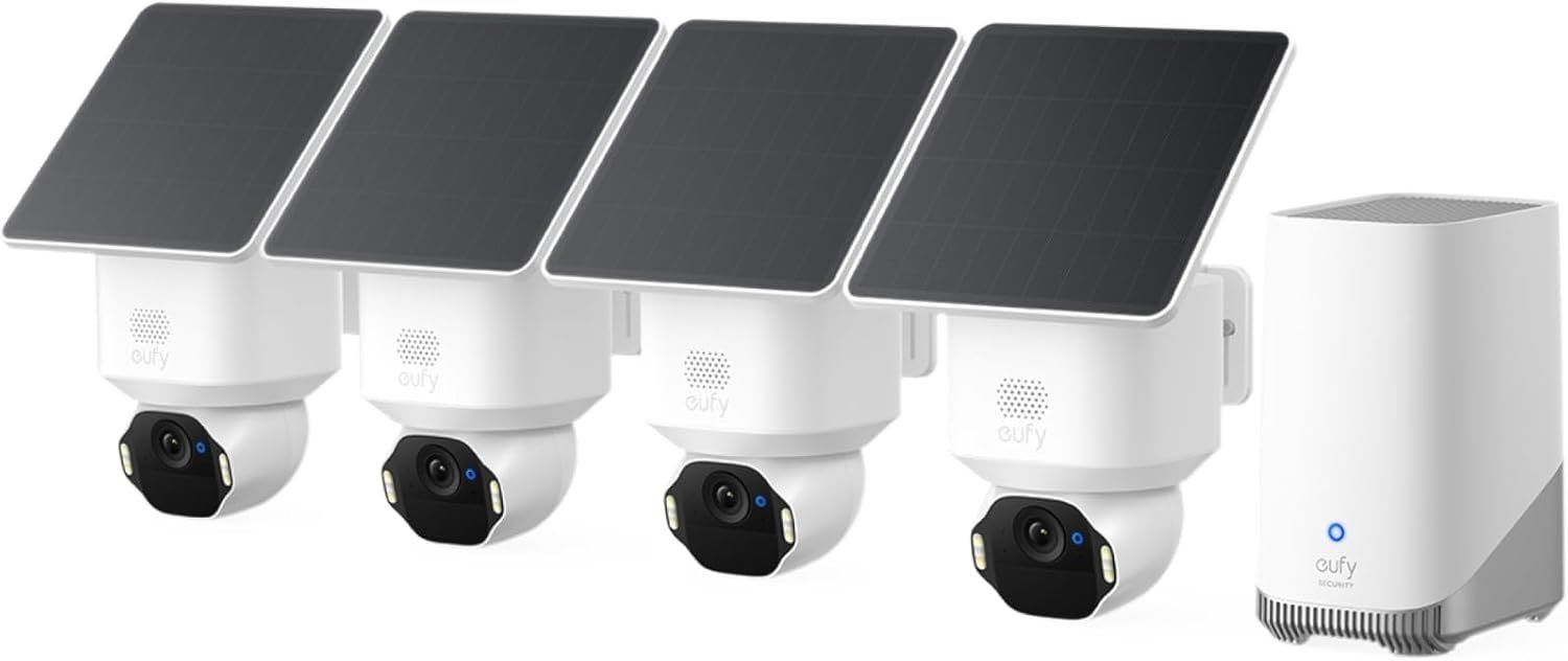 System monitoringu eufy z czterema kamerami solarnymi i hubem